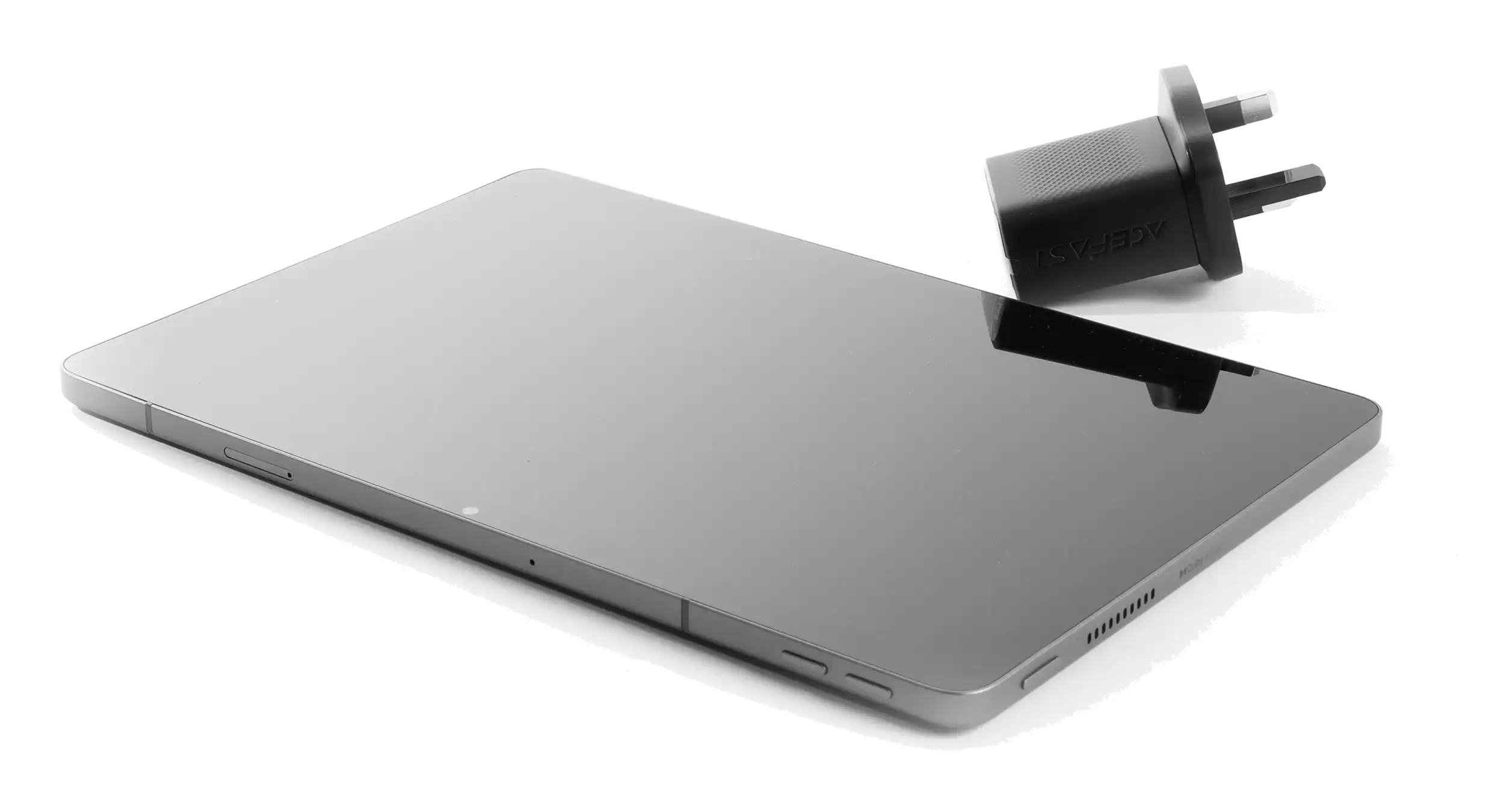 tablet and charger on a transparent background