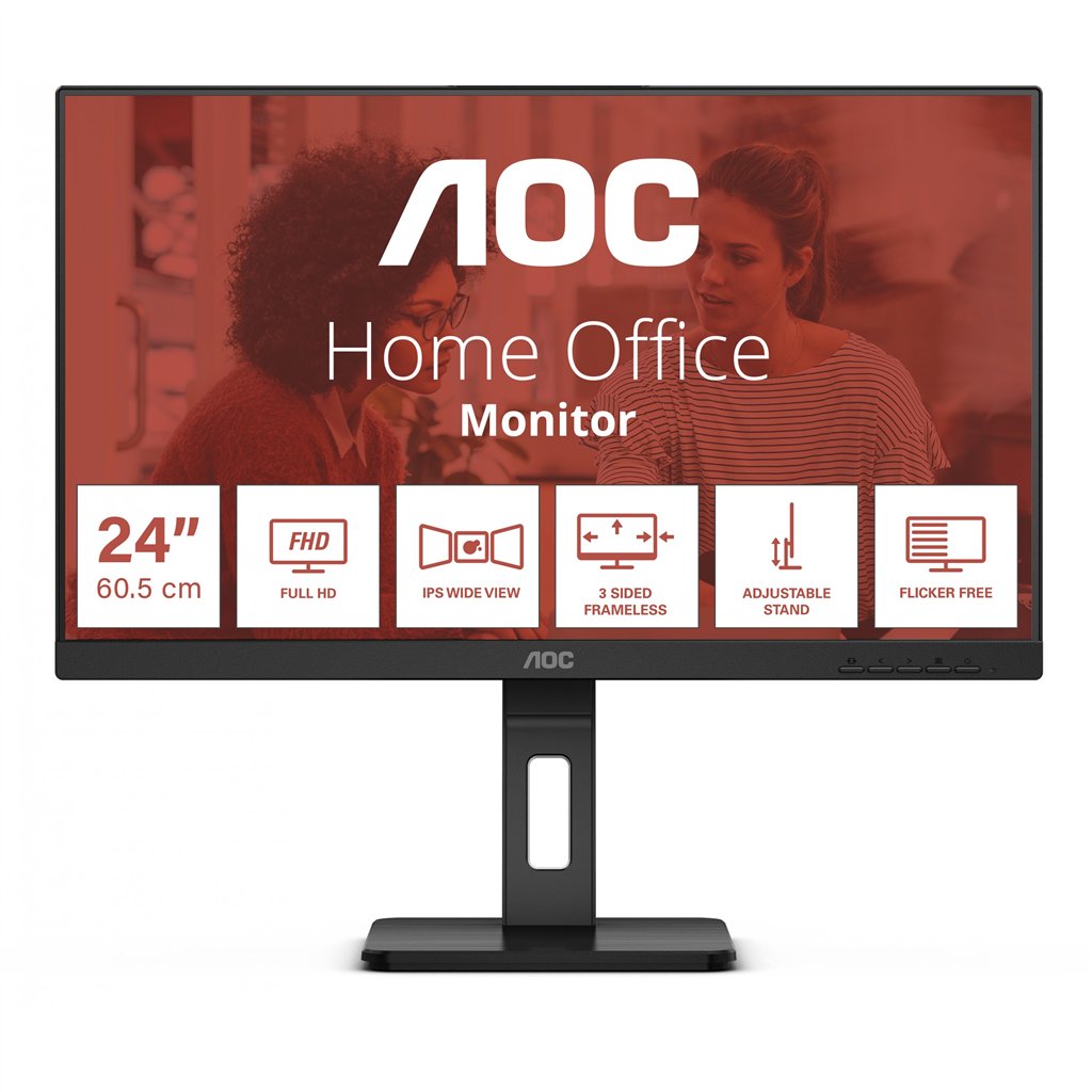 AOC 24E3QAF,AOC 24 inch monitor,AOC Full HD IPS monitor,75Hz monitor,ergonomic monitor,AOC IPS monitor with speakers,office monitor AOC,AOC productivity monitor,flicker free monitor,low blue light monitor
