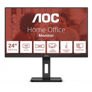 AOC 24E3QAF,AOC 24 inch monitor,AOC Full HD IPS monitor,75Hz monitor,ergonomic monitor,AOC IPS monitor with speakers,office monitor AOC,AOC productivity monitor,flicker free monitor,low blue light monitor