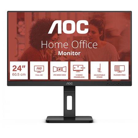AOC 24E3QAF,AOC 24 inch monitor,AOC Full HD IPS monitor,75Hz monitor,ergonomic monitor,AOC IPS monitor with speakers,office monitor AOC,AOC productivity monitor,flicker free monitor,low blue light monitor