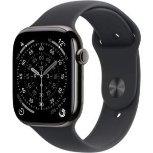 apple watch s11 titanium slate cellular 42mm (black sports band) s/m